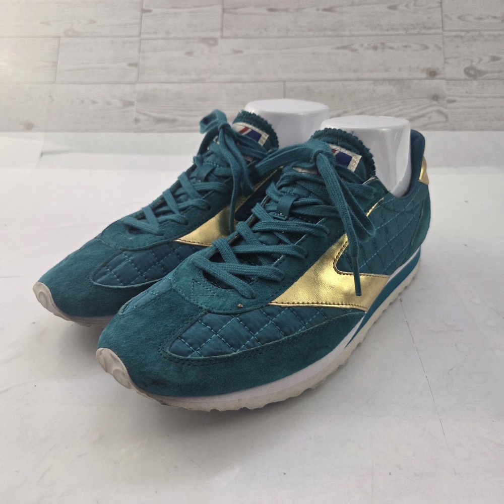 Brooks Sneakers Womens 9.5 Green Quilted Gold Accent Retro Gorpcore Running Shoe